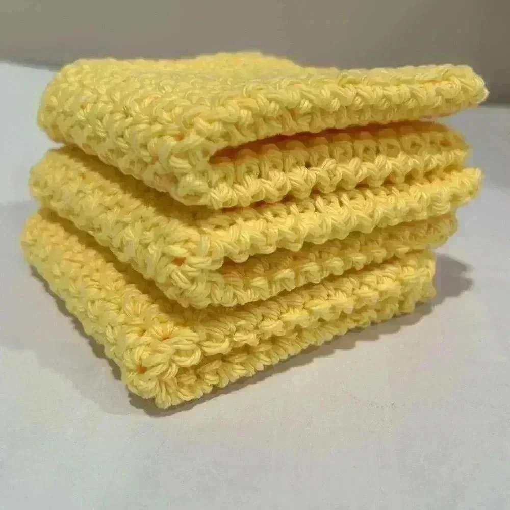 100% Cotton Hand Crocheted Washcloth/Dishcloth - Set of 3